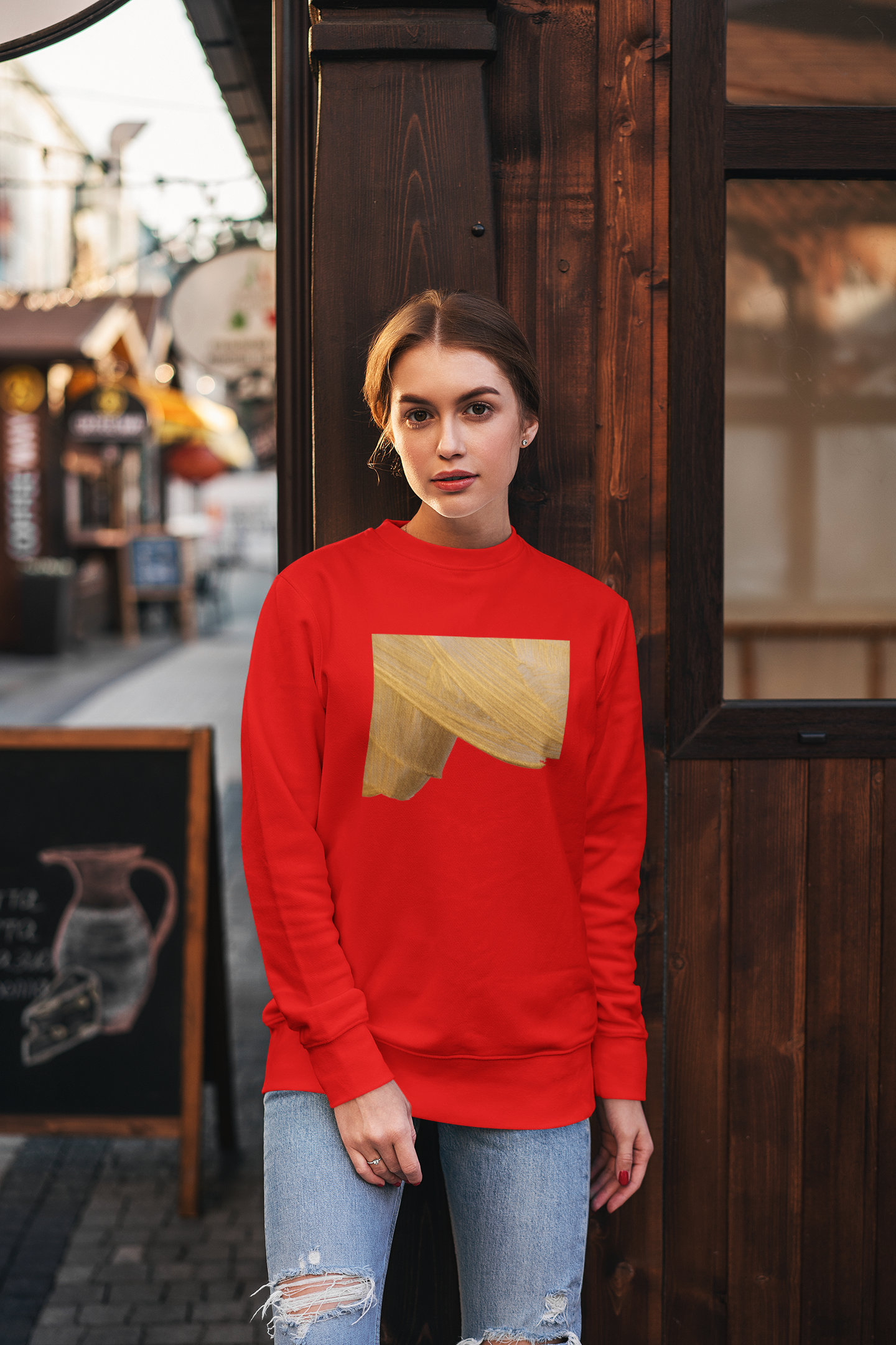 Golden Abstract Red Sweatshirt For Women