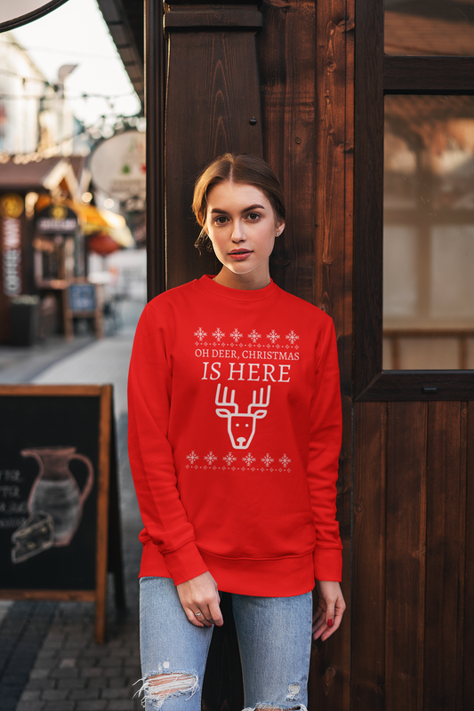 Oh Deer Christmas Red Sweatshirt For Women