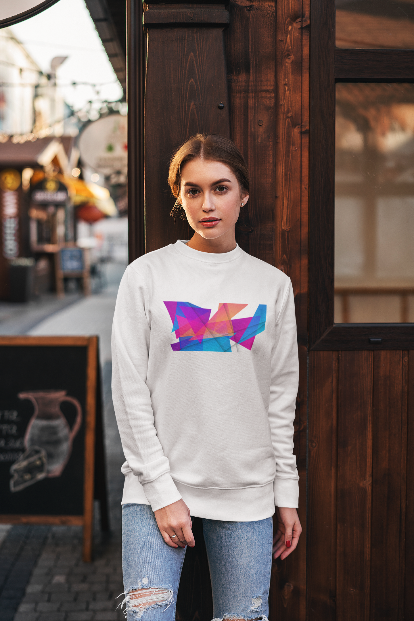 Color Crystals White Sweatshirt For Women