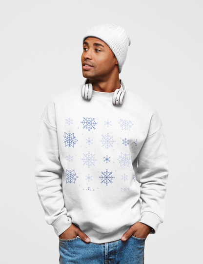Snow Flakes White Sweatshirt For Men