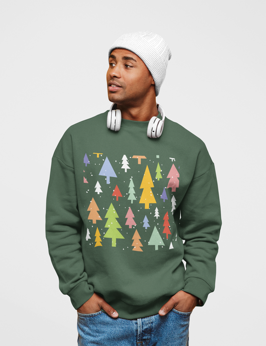 Christmas Tree Olive Green Sweatshirt For Men