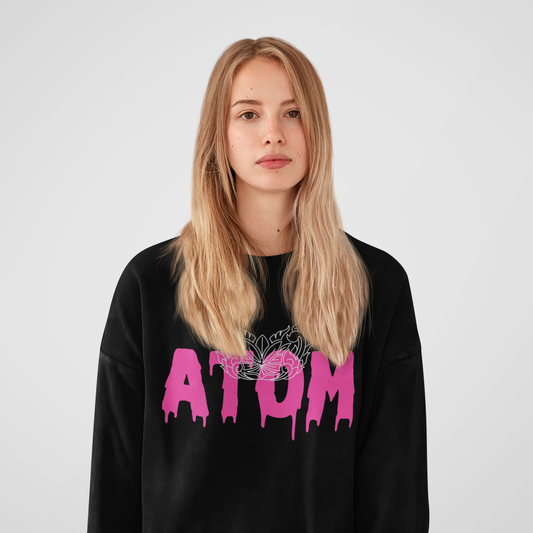Bloody Pink ATOM Crew Neck Black Sweatshirt For Women