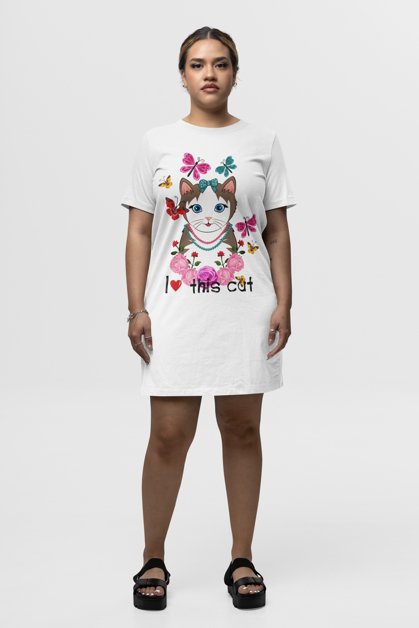 I Love This Cat White T-Shirt Dress For Women