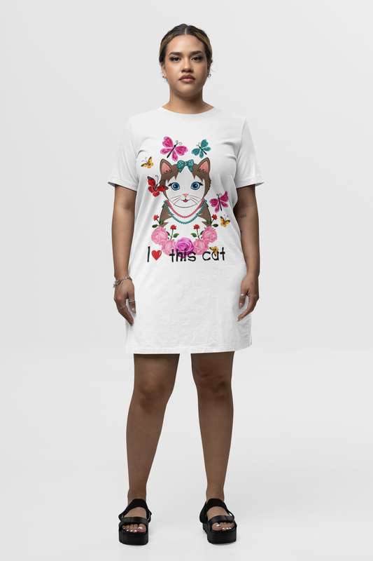 I Love This Cat White T-Shirt Dress For Women