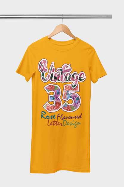 Vintage 35 Mustard Yellow T-Shirt Dress For Women