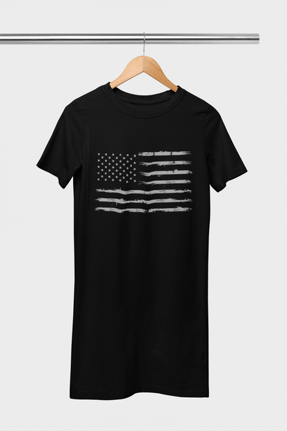 American Flag Black T-Shirt Dress For Women