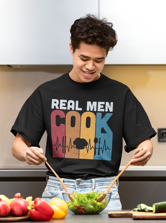 Real Men Cook Dense Oversized Black Unisex T-Shirt for Men | Masterchef Gurkirat Collection | ATOM