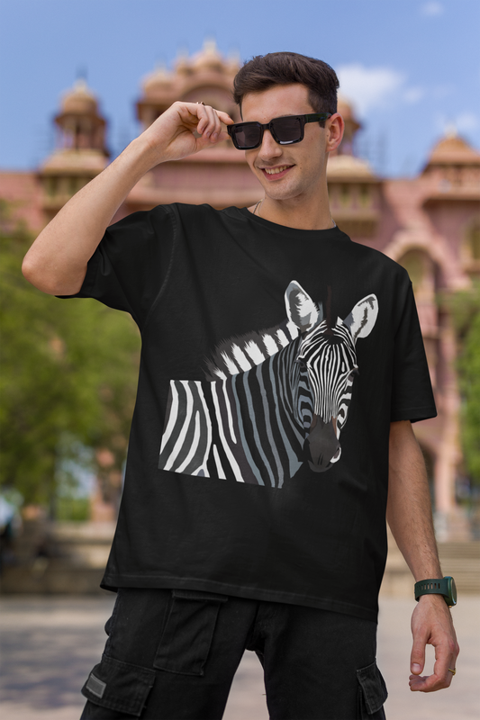 Zebra Black Oversized Pure Cotton T-Shirt For Men | Tarun Kapoor Collection