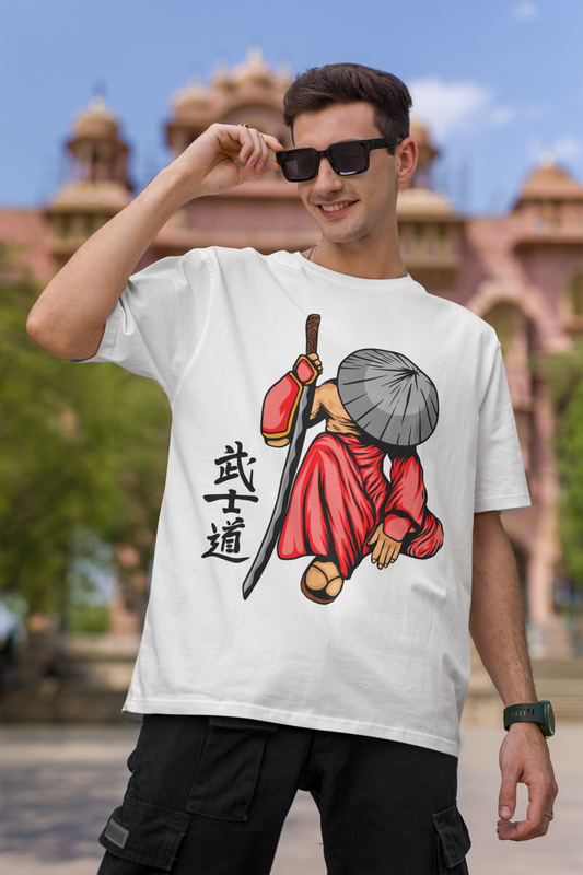 Samurai Bow White Oversized T-Shirt For Men