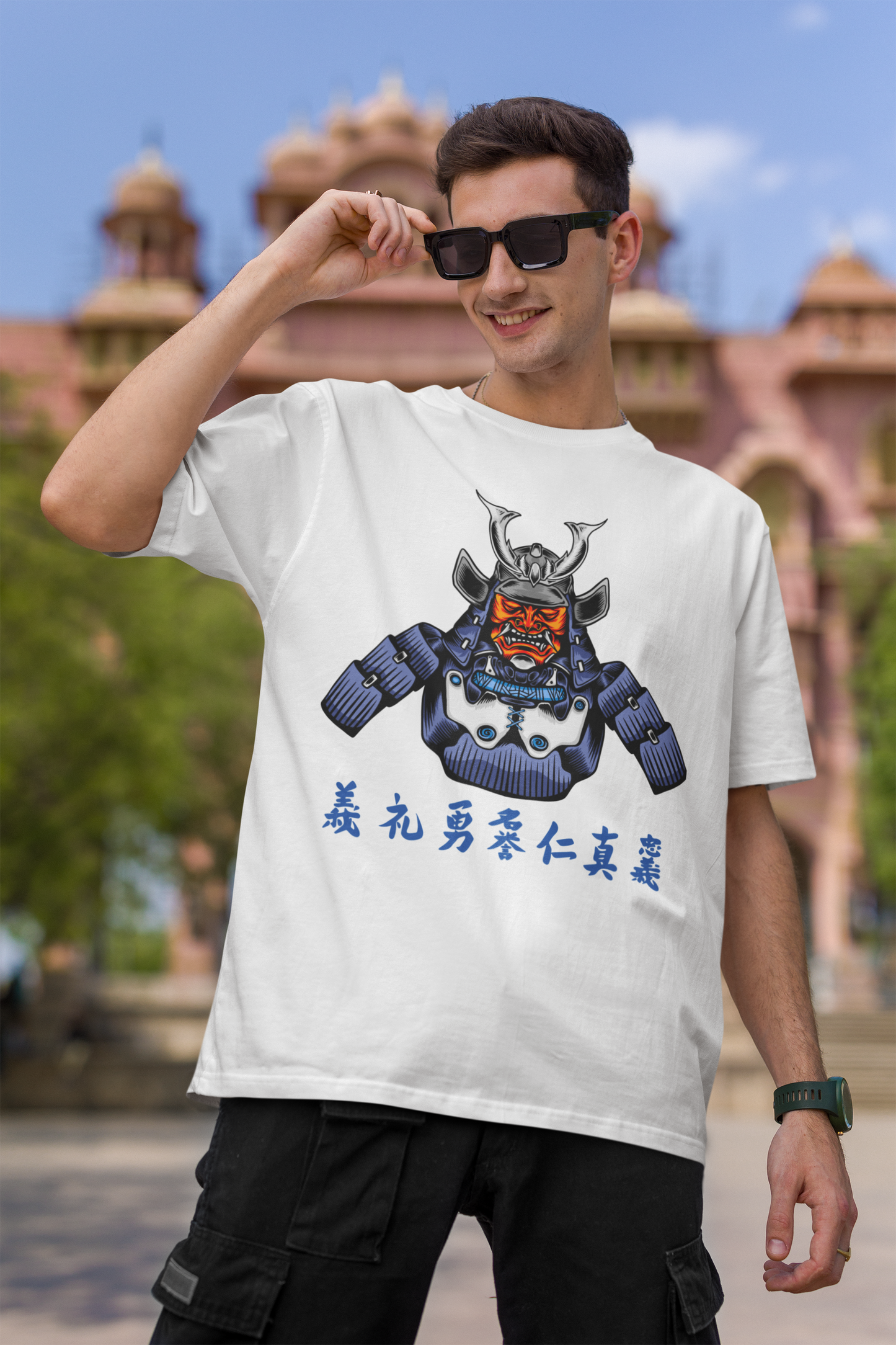 Samurai Head White Oversized T-Shirt For Men