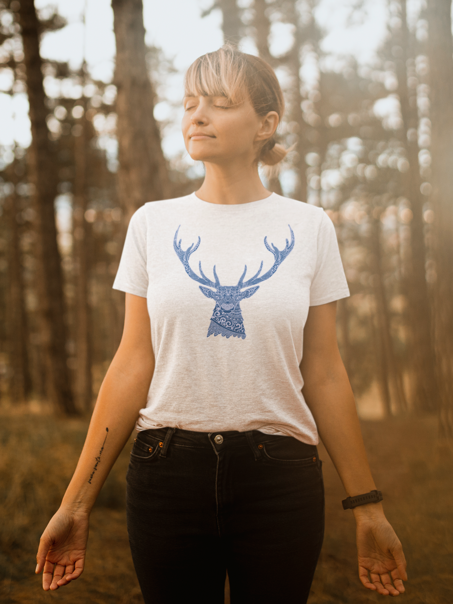 Blue Deer Cotton Unisex T-Shirt | Iris Yog Collection | ATOM