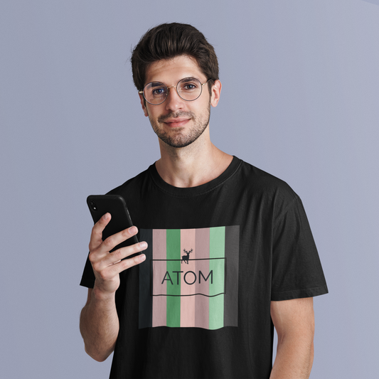 ATOM Signature Multi Colour Black Round Neck T-Shirt for Men.