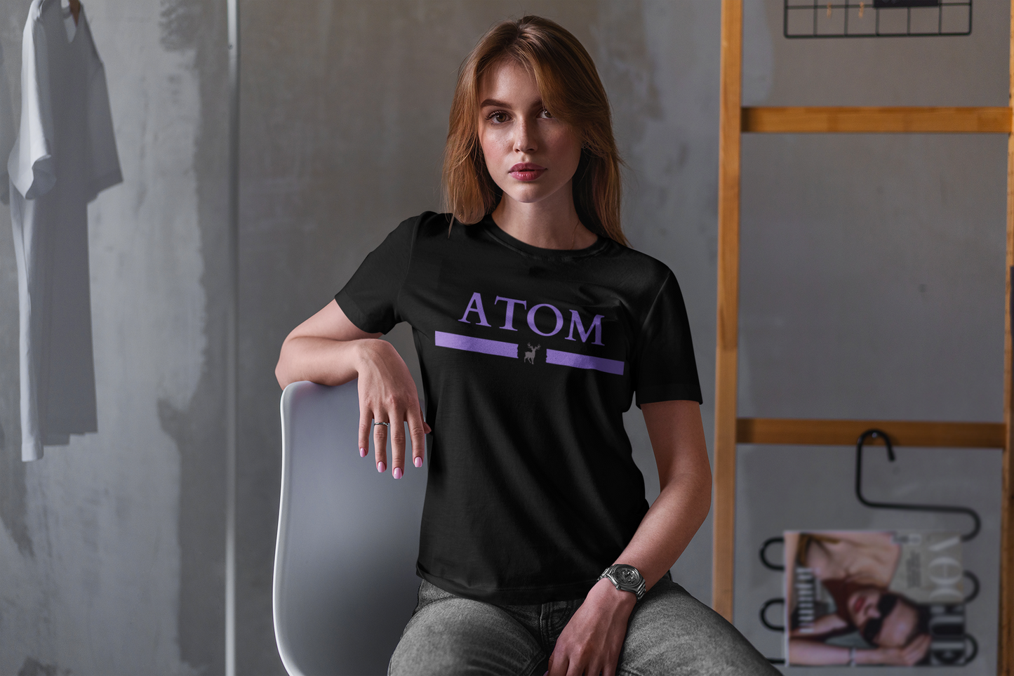 ATOM Signature Lavender Logo Black T-Shirt For Women