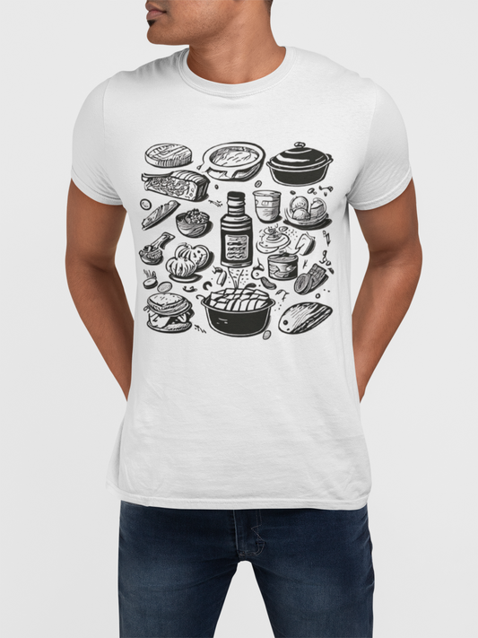 Food Doodle Cotton White T-Shirt For Men | Masterchef Gurkirat Collection | ATOM