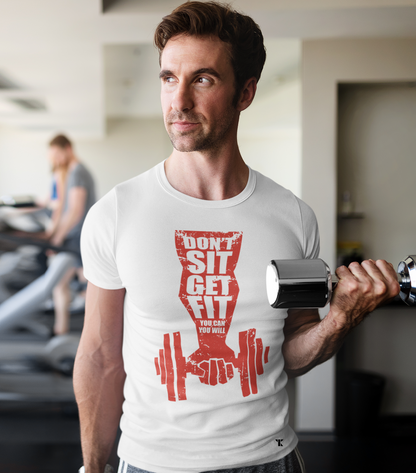 Don't Sit Get Fit White Pure Cotton T-Shirt For Men | Tarun Kapoor Collection