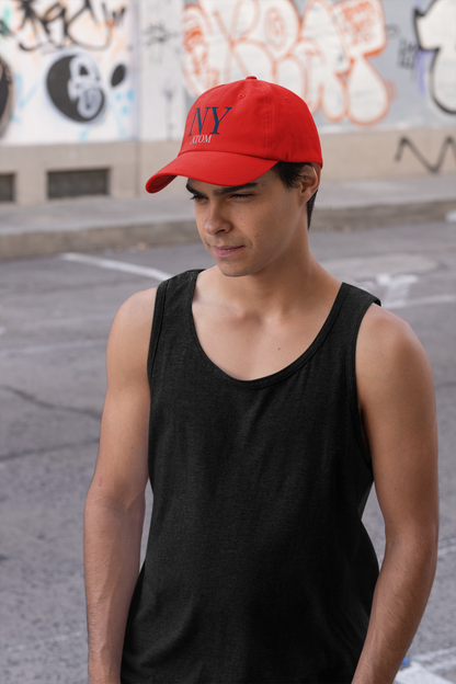 ATOM NY Police Font Embroidered Red Baseball Cap