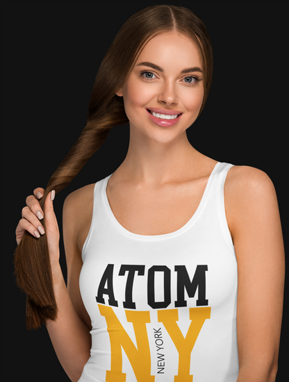 ATOM NY Yellow Font White Tank Top For Women
