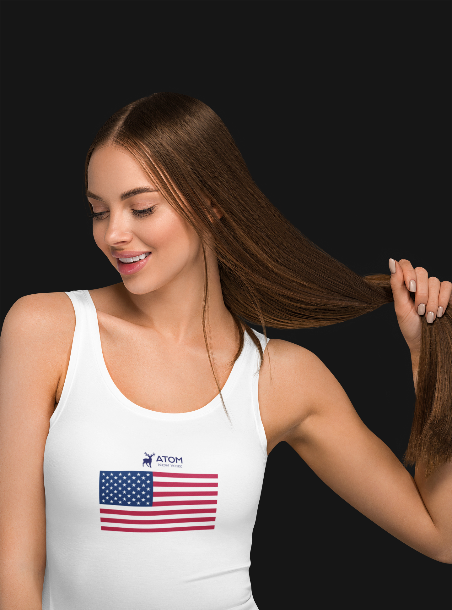 ATOM New York US Flag White Tank Top For Women