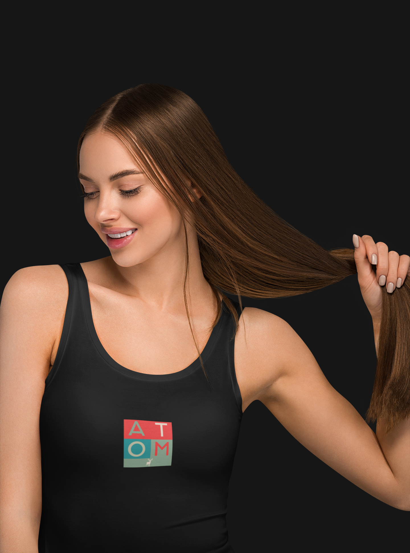 ATOM Block Signature Black Tank Top For Women