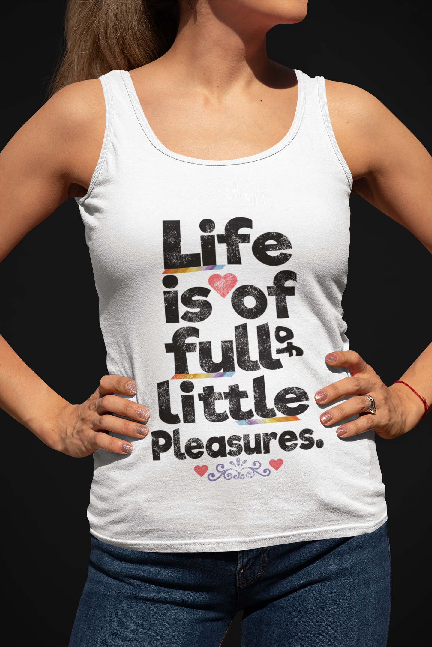 Life Is Little Pleasures White Tank Top For Women