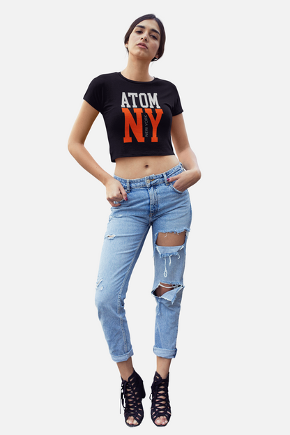 ATOM NY Orange Signature Black Crop Top For Women