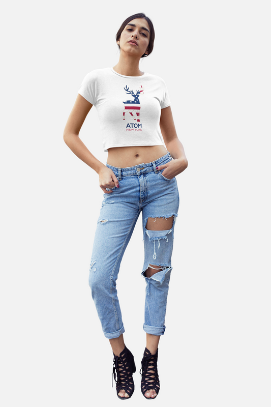 ATOM Signature American Flag White Crop Top For Women