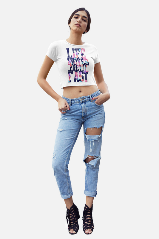 Life Moves Pretty Fast White Crop Top For Women