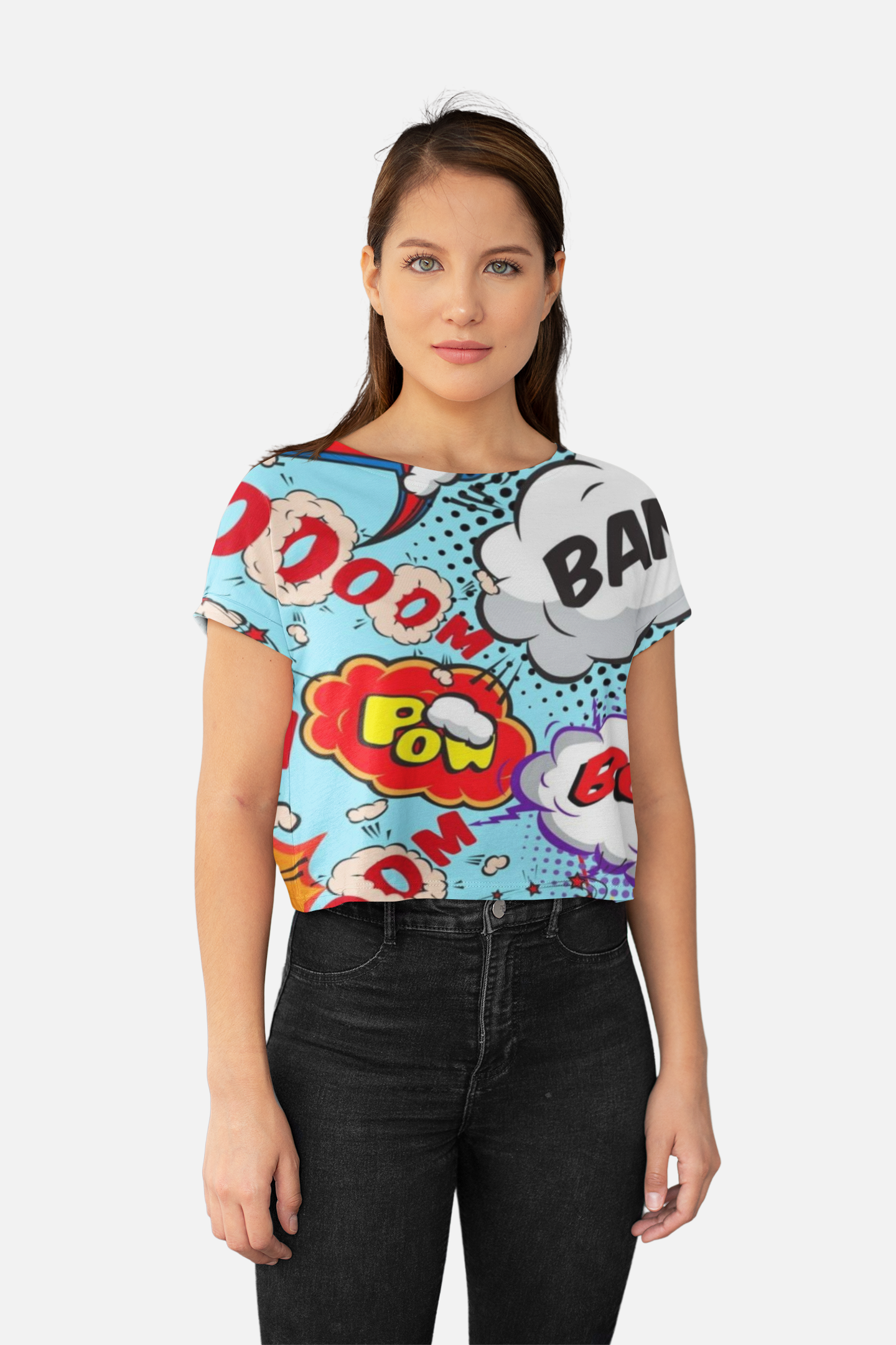 Comic Quotes Print Crop Top For Women