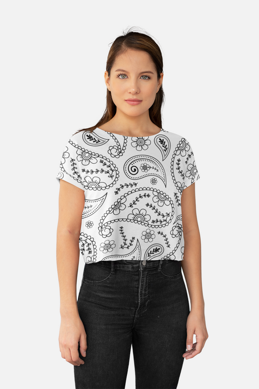Paisley Print White Crop Top For Women