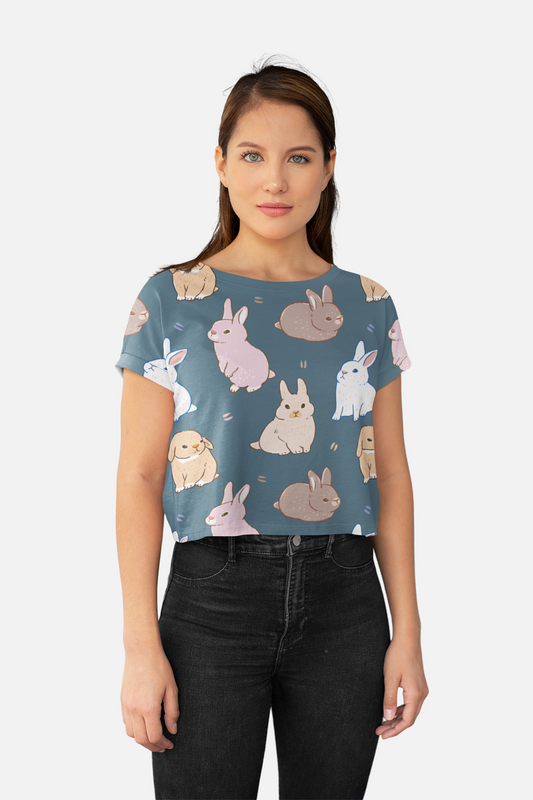 Cute Rabbit Print Crop Top For Women