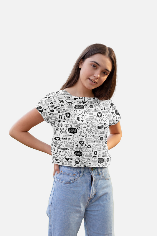Social Media Icons Print Crop Top For Women
