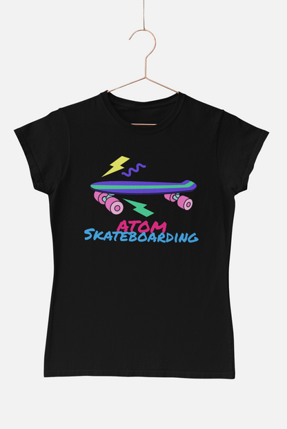 ATOM Signature Skateboarding Black T-Shirt for Women. 