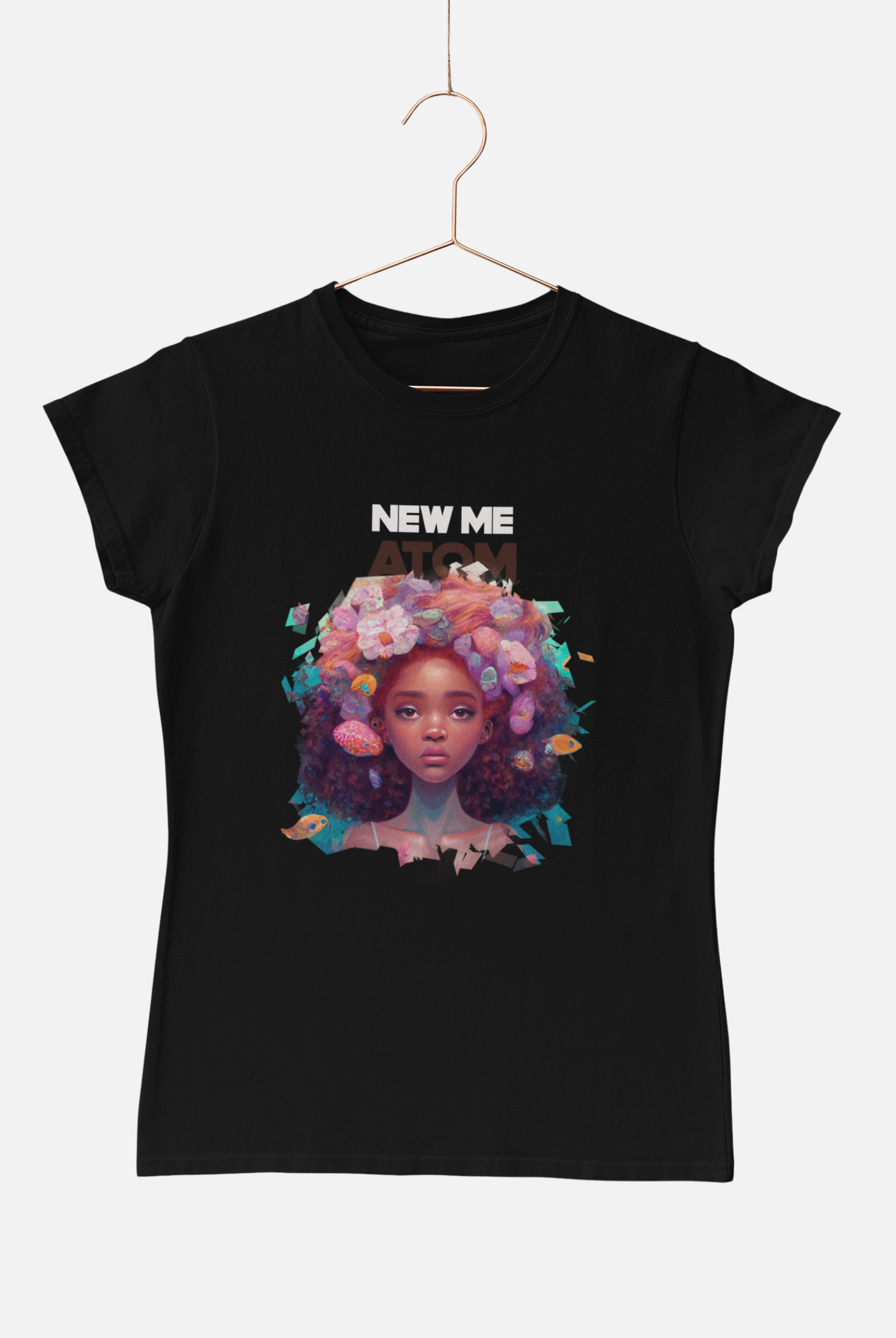 New Me Black Round Neck T-Shirt for Women. 