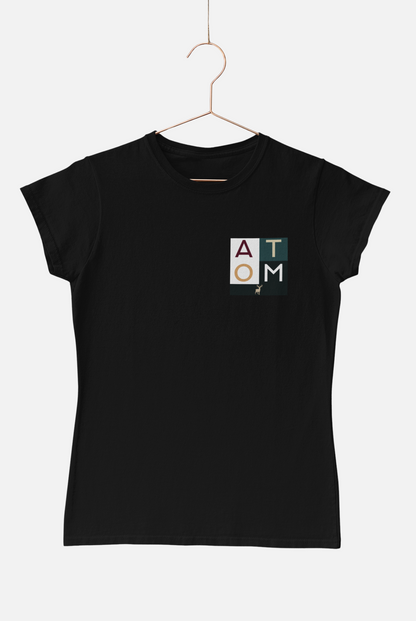 ATOM Signature Pocket Square Logo Black T-Shirt for Women. 