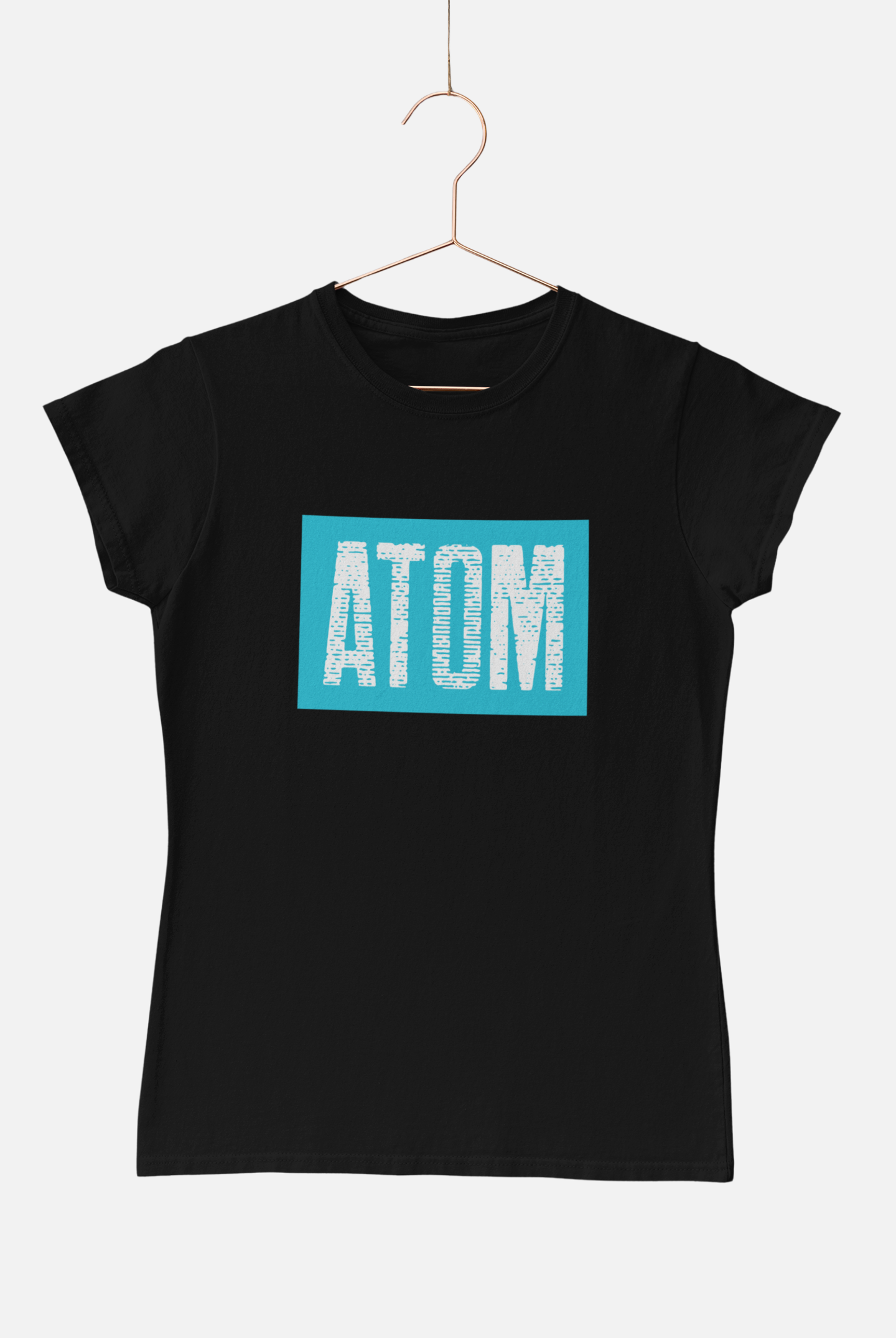 ATOM Signature Blue BG Black T-Shirt for Women. 