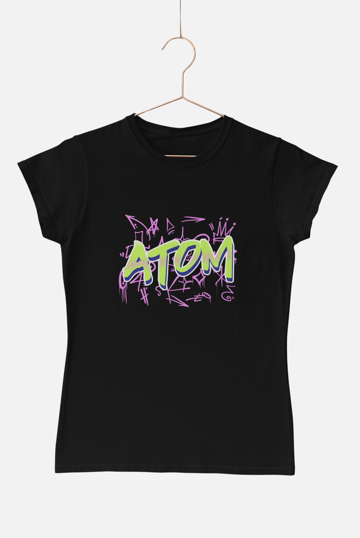 ATOM Signature Graffiti Black T-Shirt for Women. 