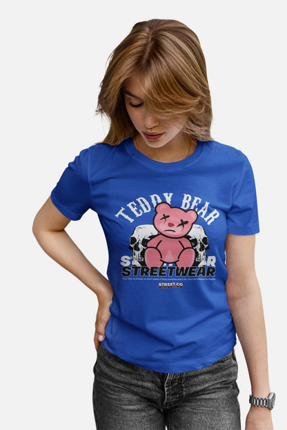 Teddy Bear Streetwear Blue T-Shirt For Women