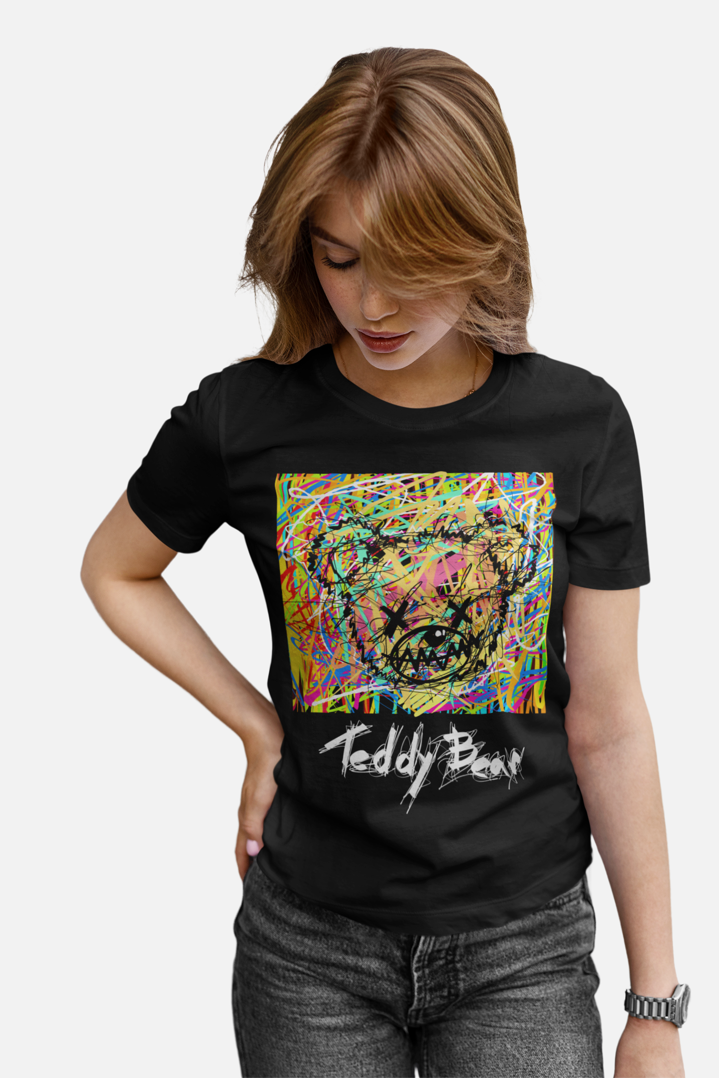 Teddy Bear Black T-Shirt For Women