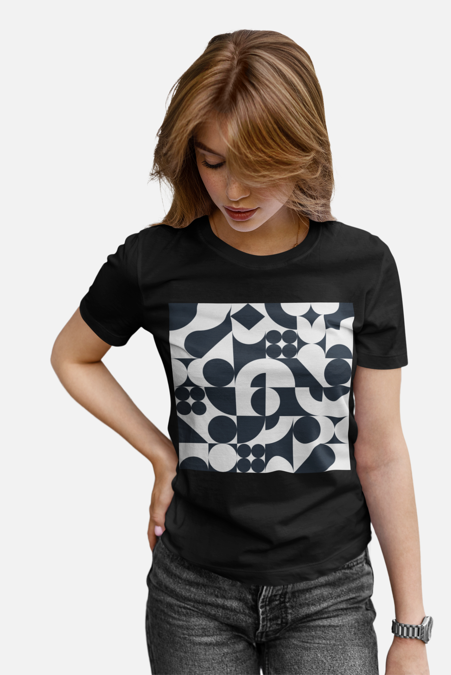 Black And White Abstract Pattern T-Shirt For Women