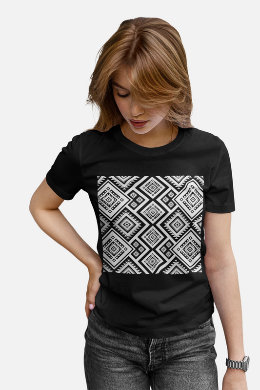 Black And White Squared Pattern T-Shirt For Women