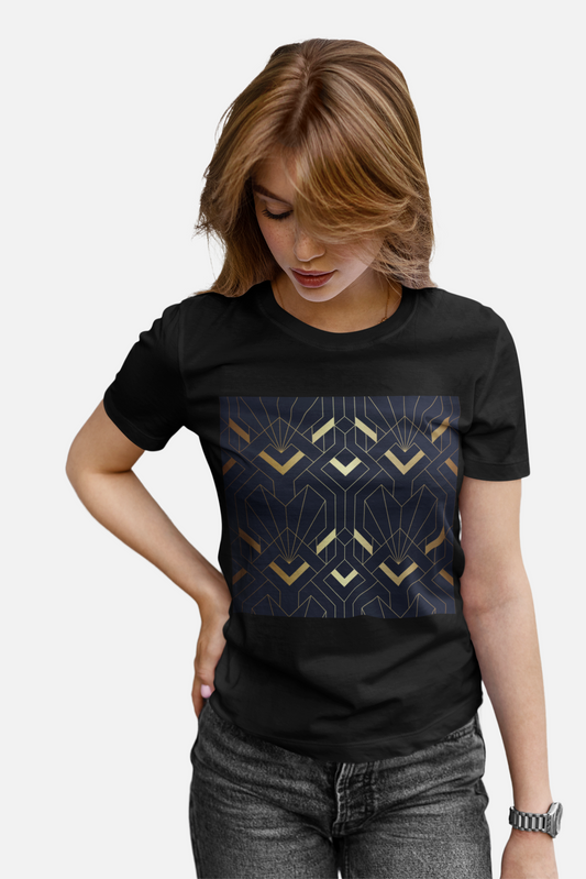 Golden Black Chained Pattern T-Shirt For Women