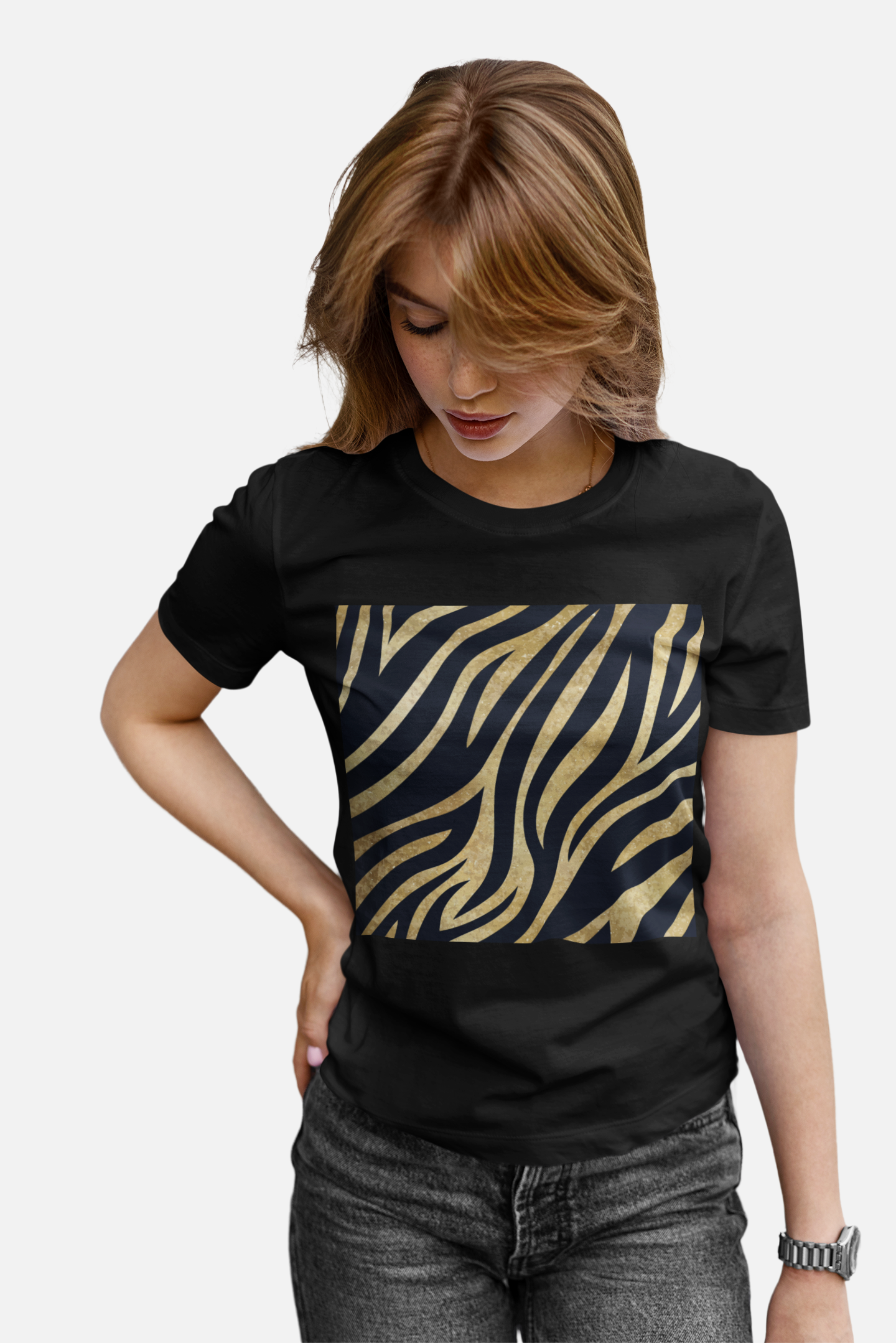 Golden Black Pattern T-Shirt For Women