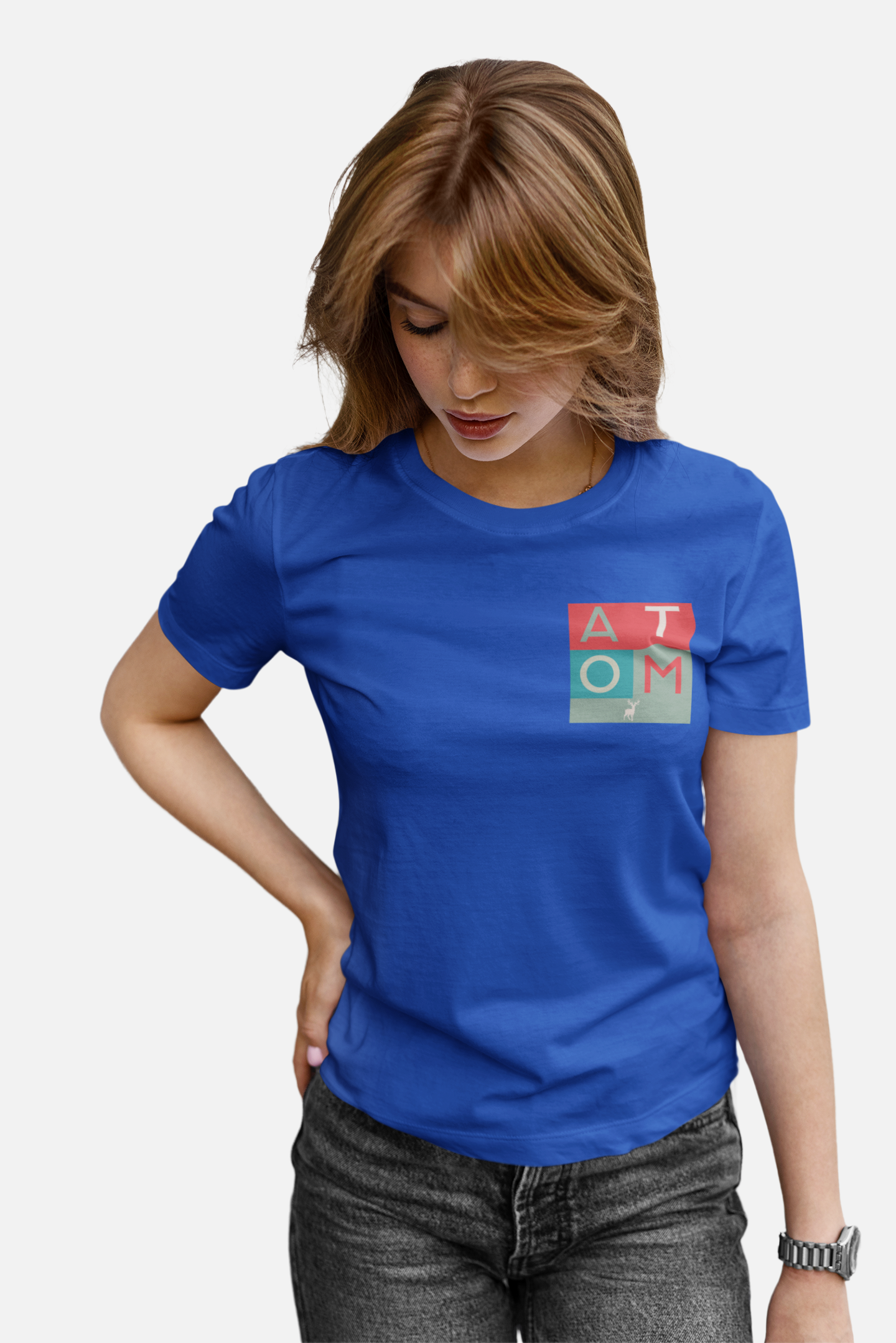 ATOM Signature Pocket Square Logo Royal Blue T-Shirt For Women