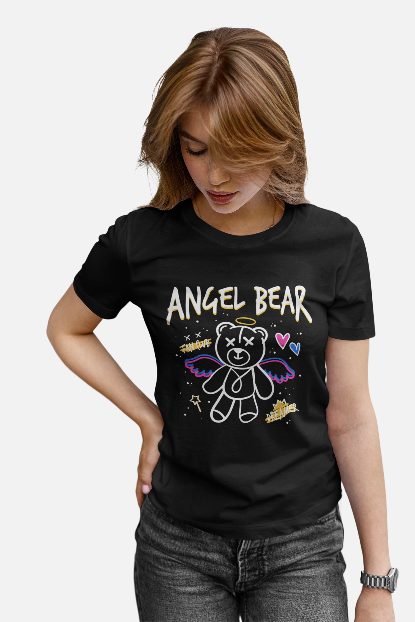 Angel Bear Black T-Shirt For Women