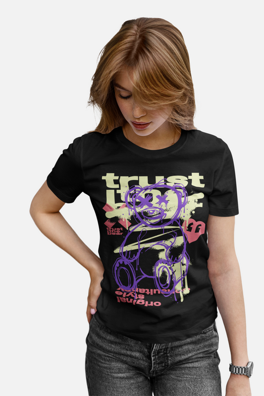 Trust Back Black T-Shirt For Women