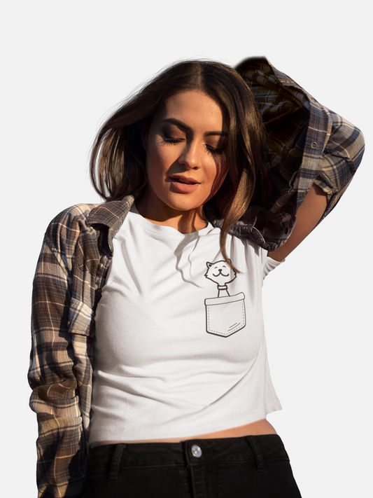 Cute Dog Pocket Animal White Crop Top For Women