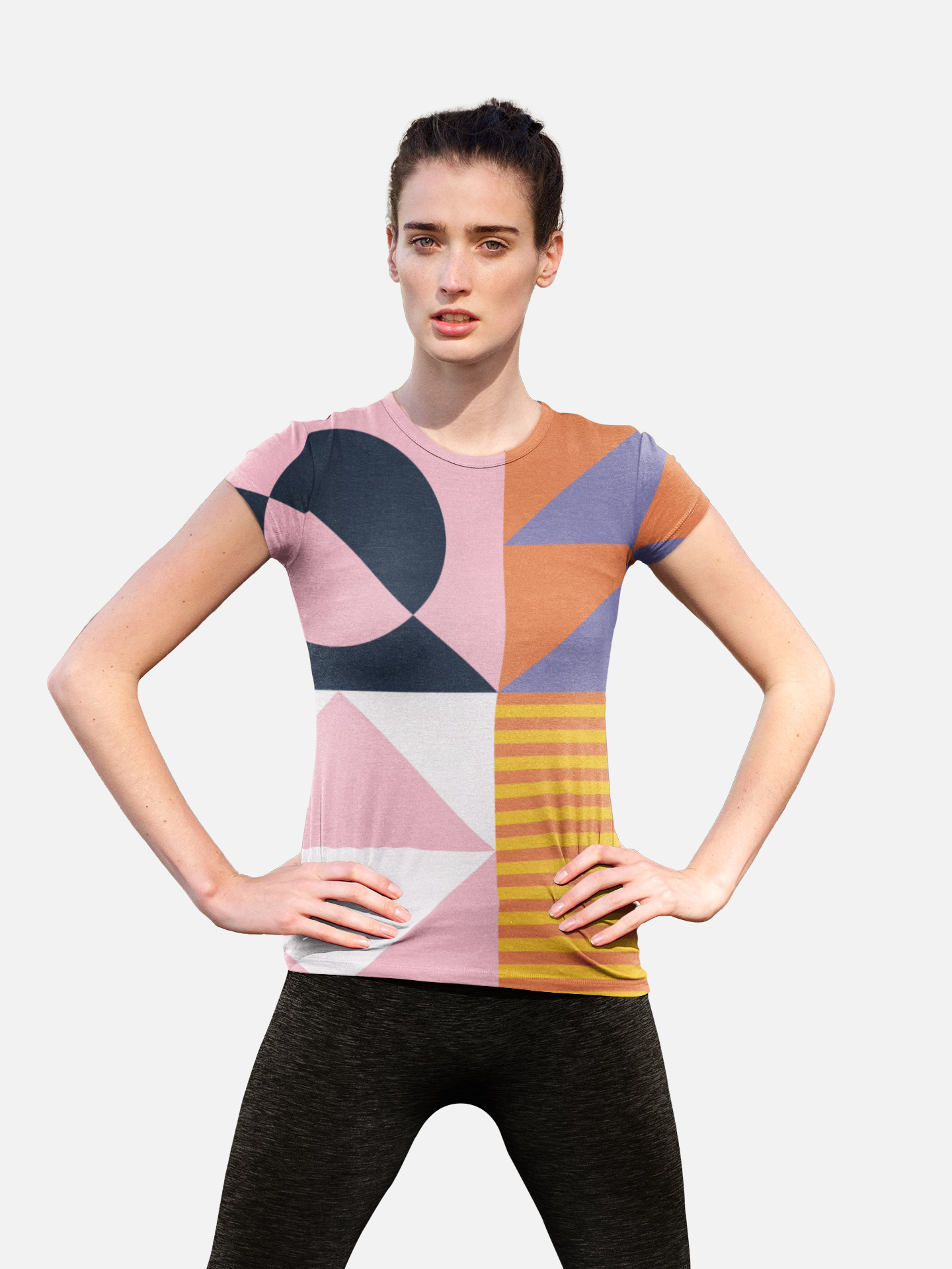 Color Blocks All Over Print Pink T-Shirt For Women