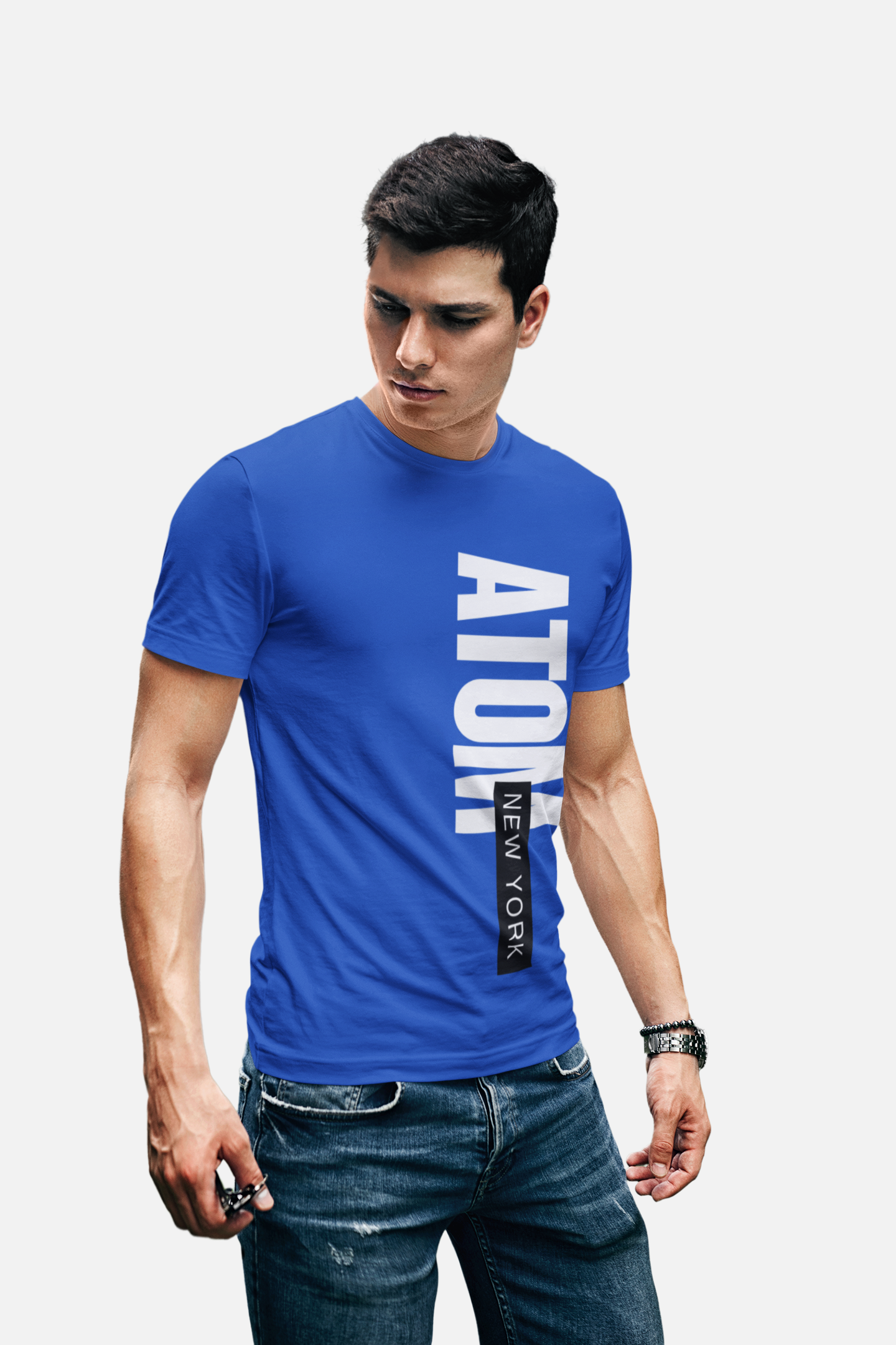ATOM Signature Vertical Logo Royal Blue T-Shirt For Men
