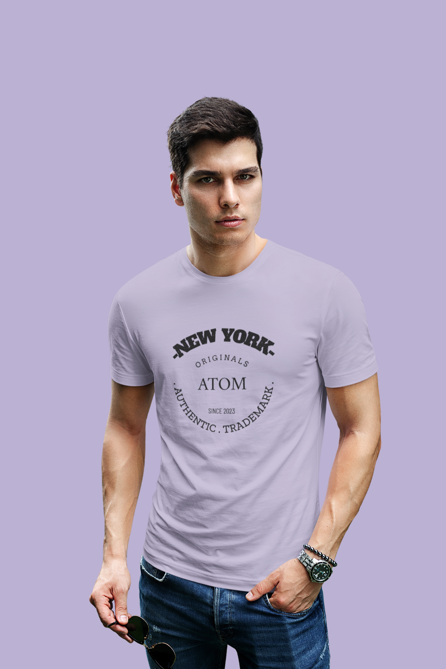 Supima Cotton ATOM Authentic Trademark Lavender T-Shirt For Men