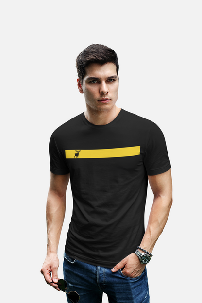 ATOM Signature Mascot Yellow Stripe Black T-Shirt For Men